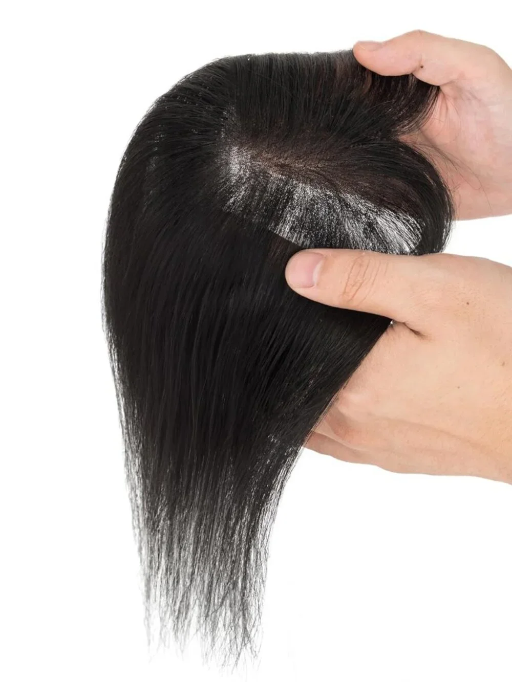 NEW SEGO Human Hair Topper Wispy Bangs Hand Tied Pieces 1B Natural Wig Thinning